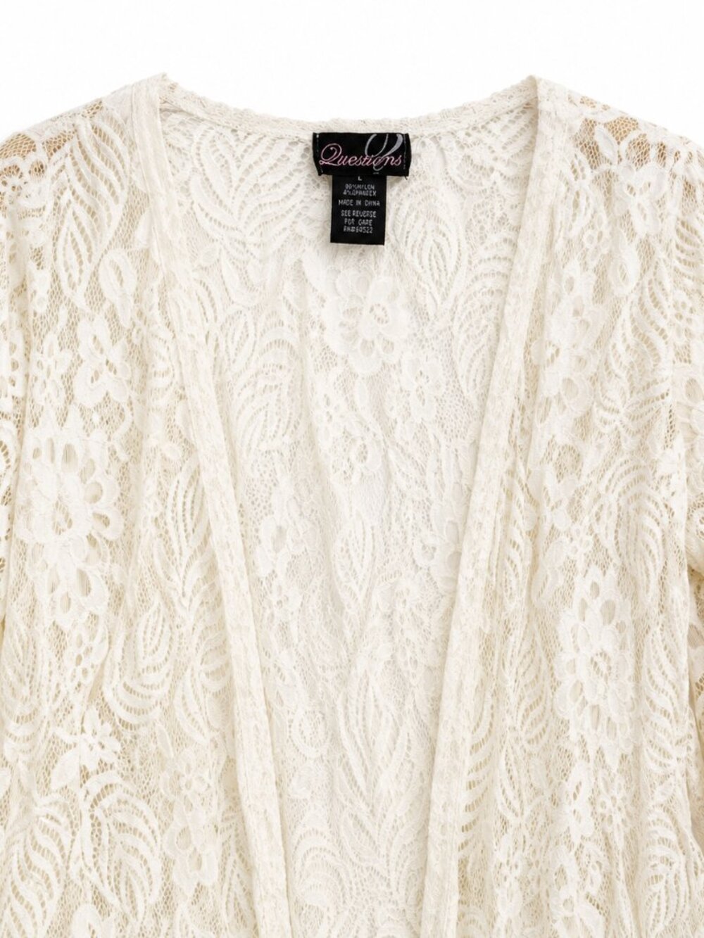 Queens Ivory Lace Fringe Duster Cardigan Women’s Large - Picture 4 of 7